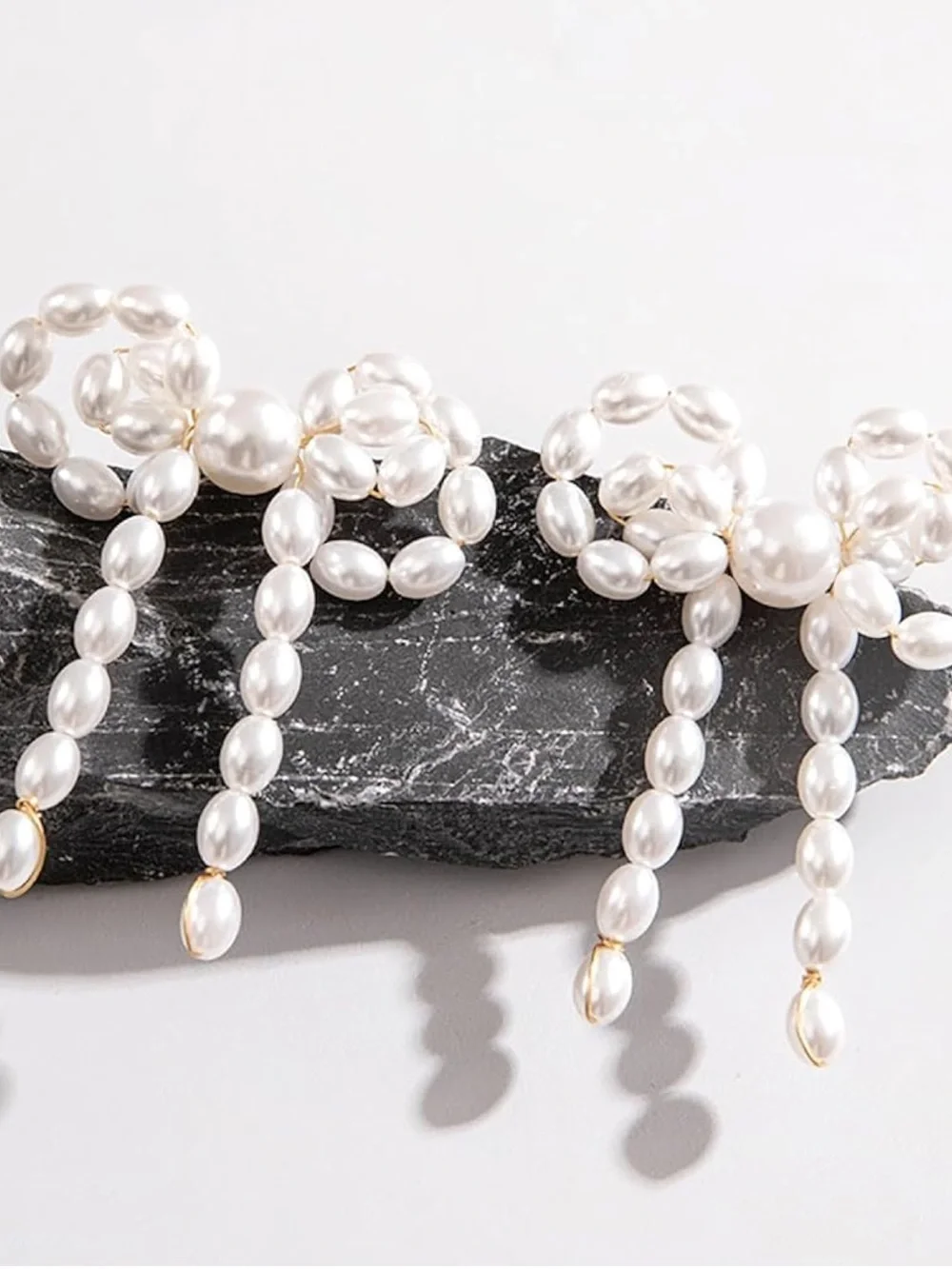 Anthropologie White Pearl Bow Drop Hair Clip